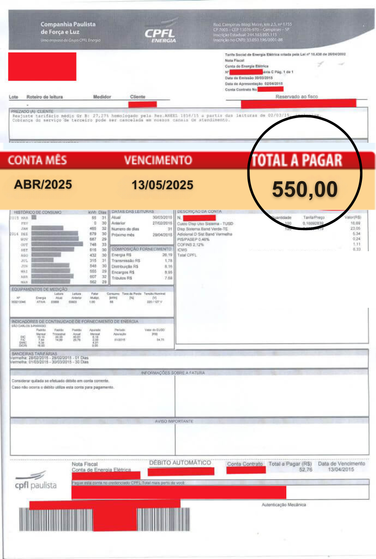 conta de energia depois da instalação do sistema de energia solar